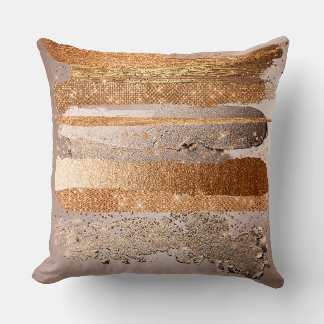 Kupfer Gold Schlaganfälle Glamour Textur Kissen (Vorderseite)