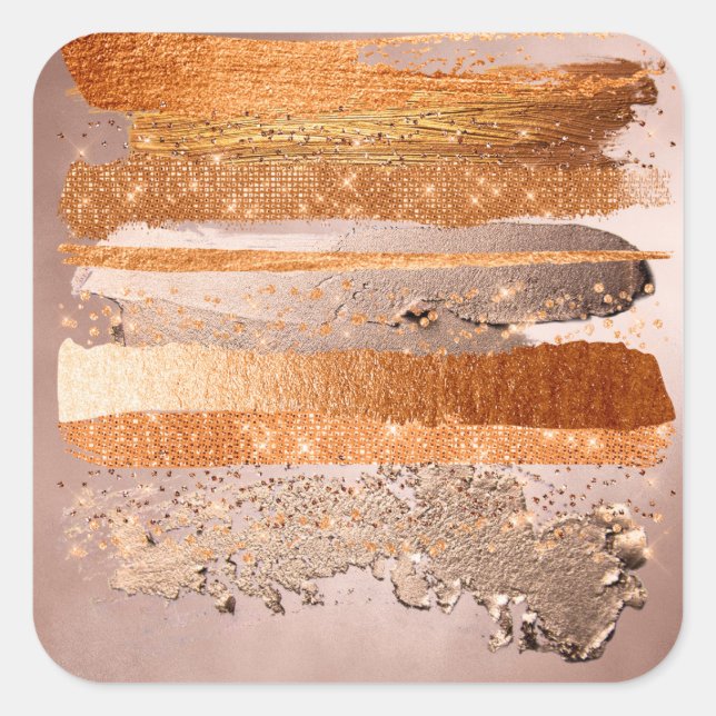 Kupfer Gold Strikes Glamour Textur Quadratischer Aufkleber (Vorderseite)