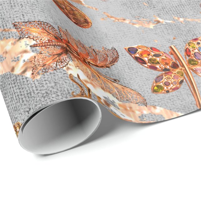 Kupfer Gray Gold Meadow Butterfly Insekten Gem Geschenkpapier (Rolleneckpunkt)