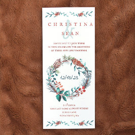 Kupfer, grüne Pine Needle-Kranz-Hochzeit Einladung