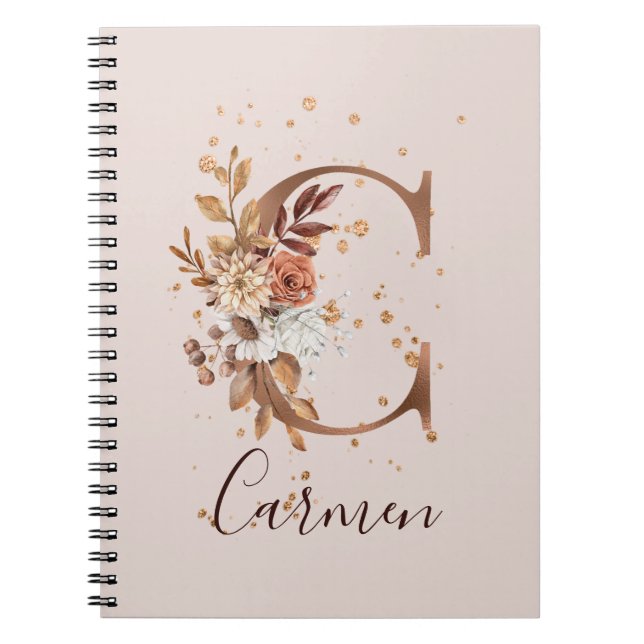 Kupfer Herbst Blumenbrief C Fall Blume Notizblock (Vorderseite)