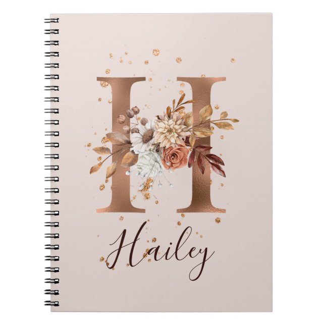 Kupfer Herbst Blumenbrief H Fall Blume Notizblock (Vorderseite)