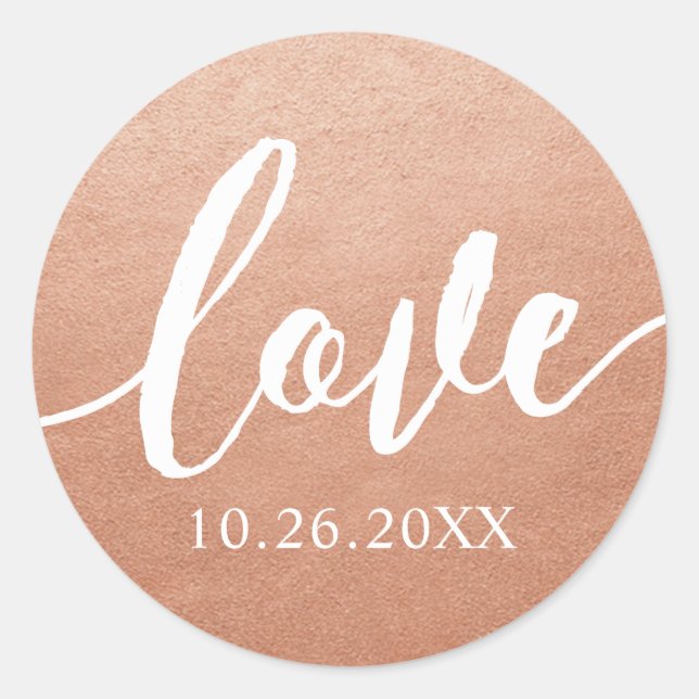 Kupfer Hochzeitkalligrafie Liebe Gefallen Label-Si Runder Aufkleber (Vorderseite)