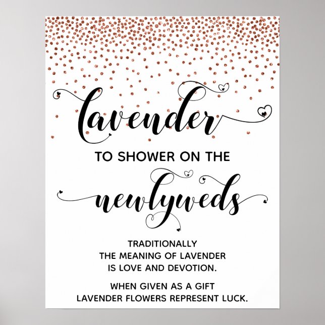 Kupfer Konfetti Herzdusche mit Lavenderzeichen Poster (Vorne)