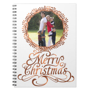 Kupfer-Look Frohe Weihnachtsschrift & Beerenkrez Notizblock