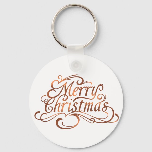 Kupfer-Look Frohe Weihnachtsskriptgestaltung Schlüsselanhänger (Vorderseite)
