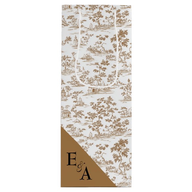 Kupfer/Mocha-Mousse-Toile Geschenktüte Für Weinflaschen (Vorderseite)