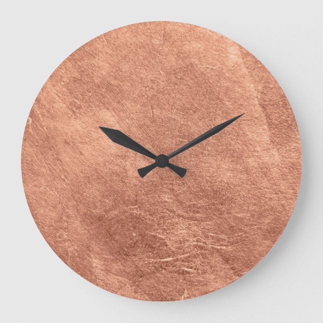 Kupfer-Oberfläche gebürstet, metallische Textur. Große Wanduhr (Vorderseite)