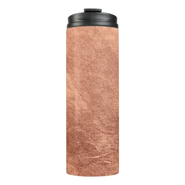 Kupfer-Oberfläche gebürstet, metallische Textur. Thermosbecher (Vorderseite)