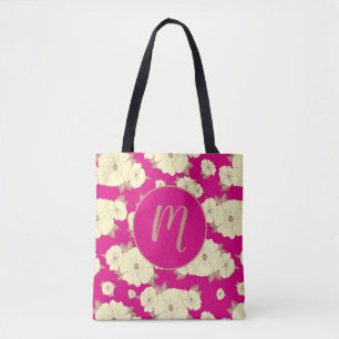 Kupfer Pastellgelbe Blüte auf Fuchsienrosa Tasche