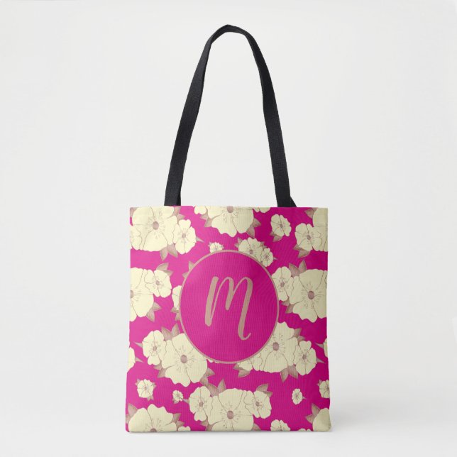 Kupfer Pastellgelbe Blüte auf Fuchsienrosa Tasche (Vorderseite)