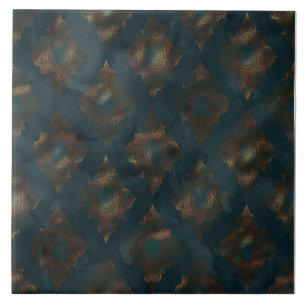 Kupfer Patina Damask Wasserfarbmuster Fliese