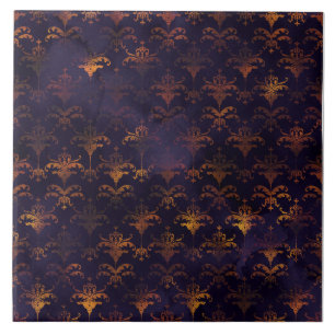 Kupfer Patina Damask Wasserfarbmuster Fliese