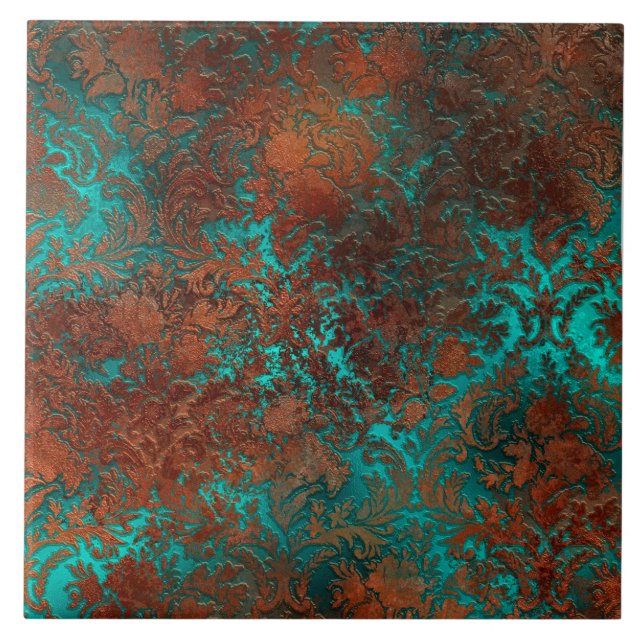 Kupfer Patina rostete Damask Fliese (Vorderseite)