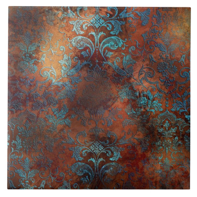 Kupfer Patina rostete Damask Fliese (Vorderseite)