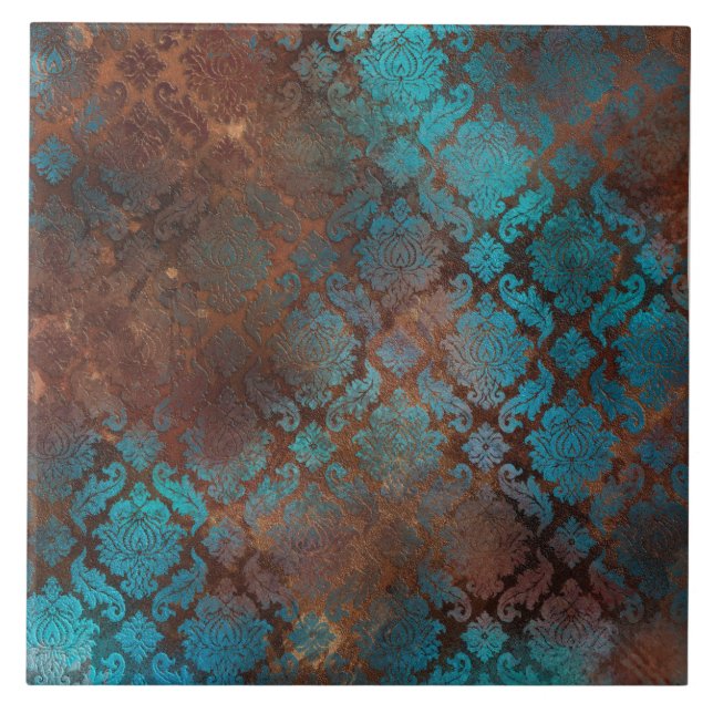 Kupfer Patina rostete Damask Fliese (Vorderseite)