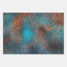 Kupfer Patina rostete Damask Geschenkpapier Set