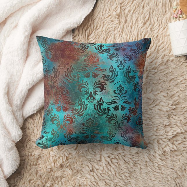 Kupfer Patina rostete Damask Kissen (Decke)