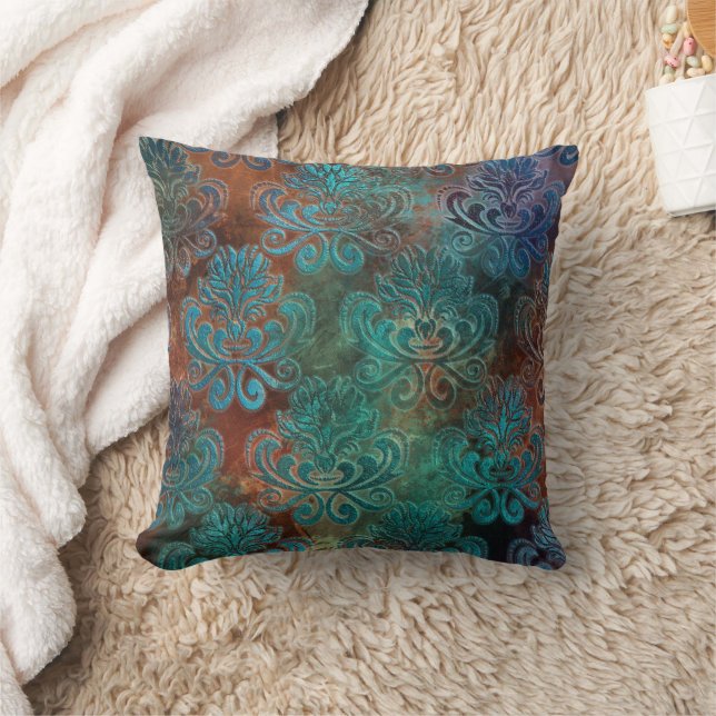 Kupfer Patina rostete Damask Kissen (Decke)