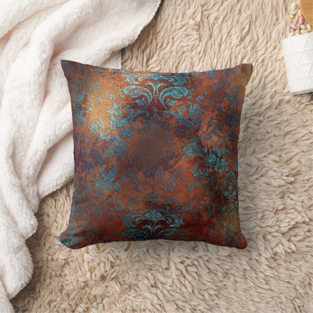 Kupfer Patina rostete Damask Kissen (Decke)
