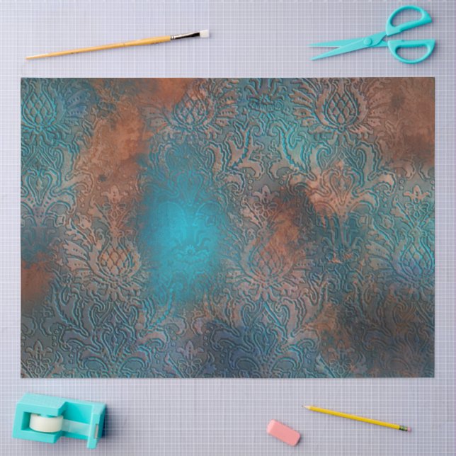 Kupfer Patina rostete Damask Seidenpapier (Basteln)