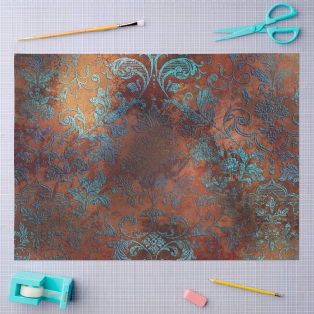 Kupfer Patina rostete Damask Seidenpapier (Basteln)