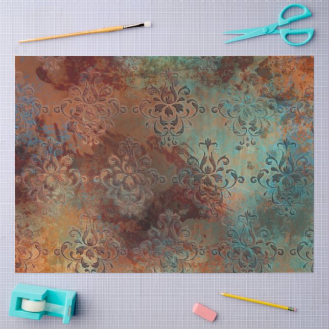 Kupfer Patina rostete Damask Seidenpapier (Basteln)