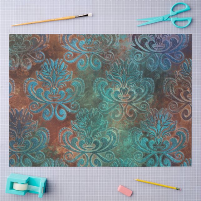 Kupfer Patina rostete Damask Seidenpapier (Basteln)