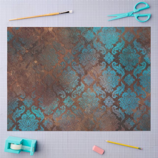 Kupfer Patina rostete Damask Seidenpapier (Basteln)