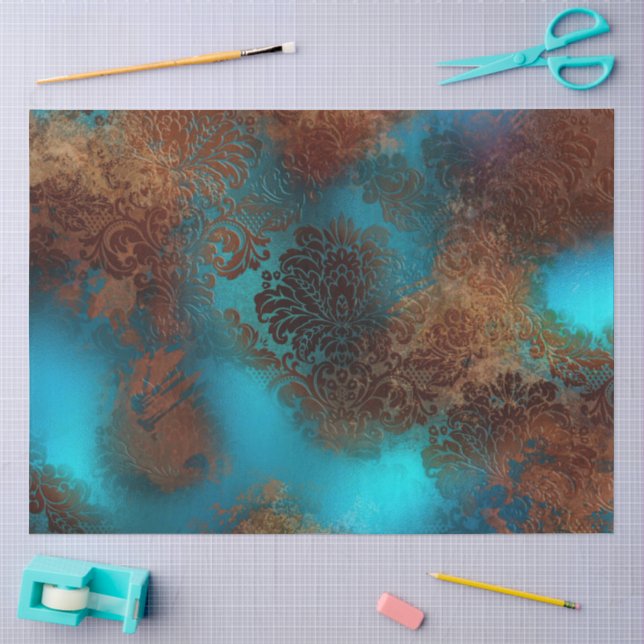 Kupfer Patina rostete Damask Seidenpapier (Basteln)