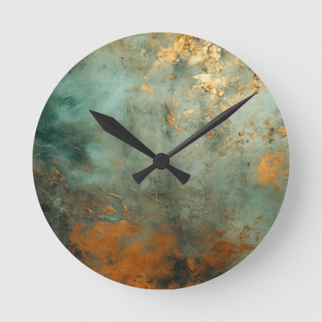 Kupfer Patina Rustic Runde Wanduhr (Vorderseite)