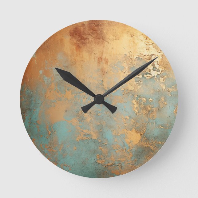 Kupfer Patina Rustic Runde Wanduhr (Vorderseite)