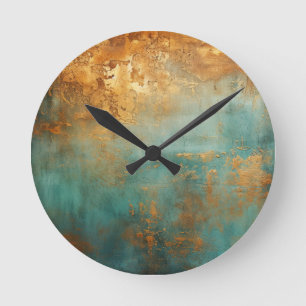 Kupfer-Patina-Rustikal Runde Wanduhr