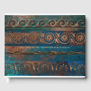 Kupfer Patina und türkisfarbenes griechisches Meta Gästebuch