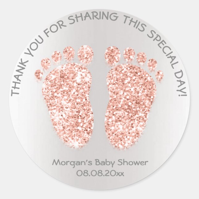 Kupfer Rose Glitzer Feet Baby Dusche Gefallen Viel Runder Aufkleber (Vorderseite)