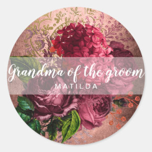 Kupfer-Rose Gold blumenreiche Oma des Bräutigams Runder Aufkleber