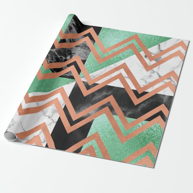 Kupfer Rose Gold Marmor Carrara Zickzack Schwarze  Geschenkpapier (Ungerollt)