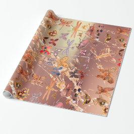Kupfer-Rose Gold Meadow Butterfly Insekten Gemisch Geschenkpapier