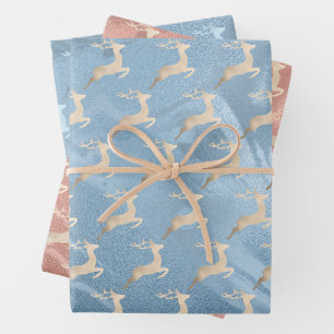 Kupfer-Rose Gold Weihnachtsrentiere-Marmor Geschenkpapier Set