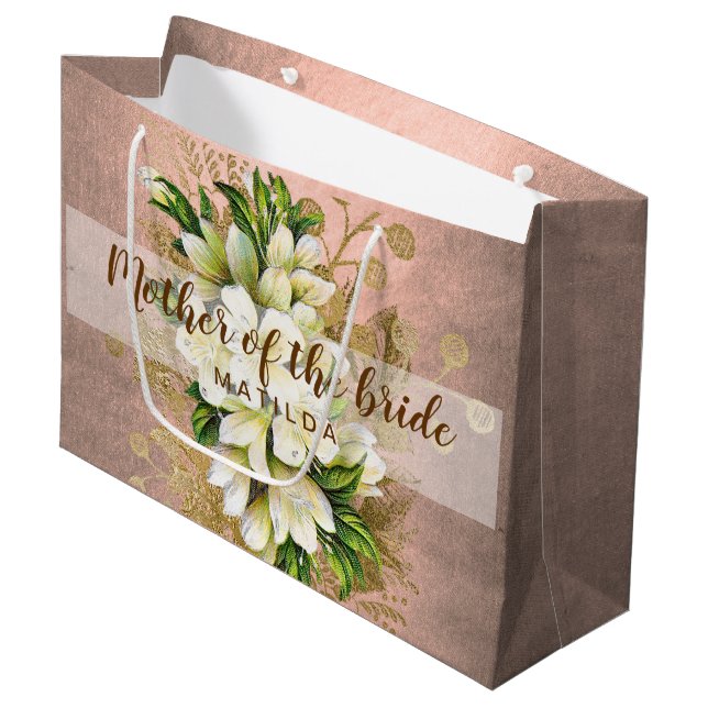 Kupfer-Rose Goldblütenmutter Große Geschenktüte (Vorderseite Schrägansicht)