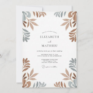 Kupfer-Schiefer-Laub-Stille-Eukalyptus-Hochzeit Einladung