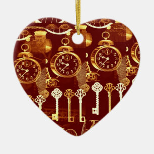 Kupfer Schlüssel & Uhren Steampunk Dream Gießereih Keramik Ornament