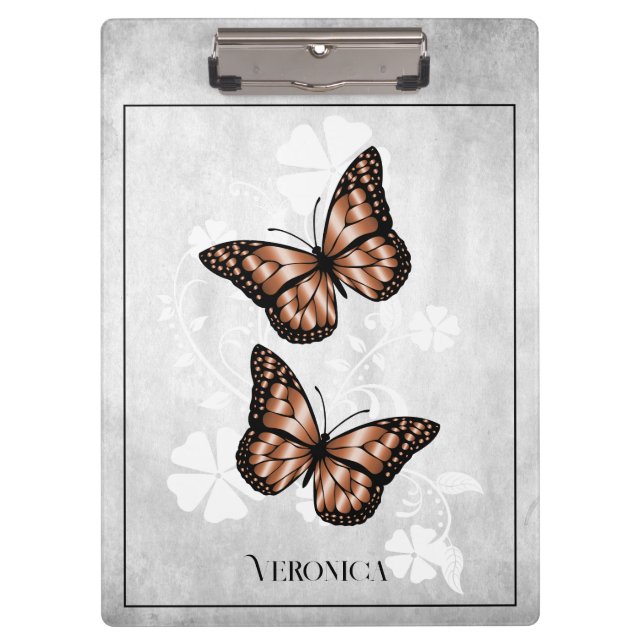 Kupfer-Schmetterling-Floral-Clipboard Klemmbrett (Vorderseite)