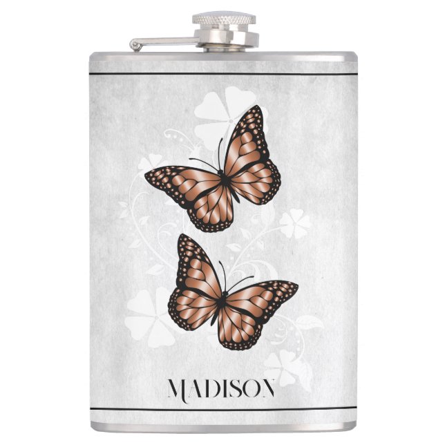 Kupfer-Schmetterling-Floral-Flasche Flachmann (Vorderseite)