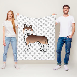 Kupfer Siberischer Husky Cartoon Dog & Paws Fleecedecke