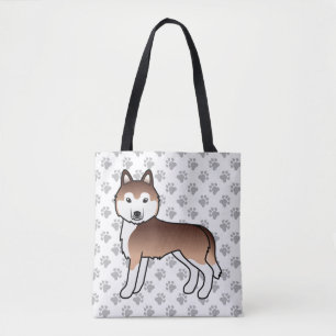 Kupfer Siberischer Husky-Cartoon-Dog & Paws Tote-B Tasche