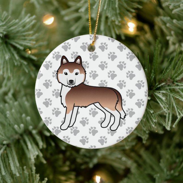 Kupfer Siberischer Husky Niedlicher Cartoon Dog Keramik Ornament (Baum)