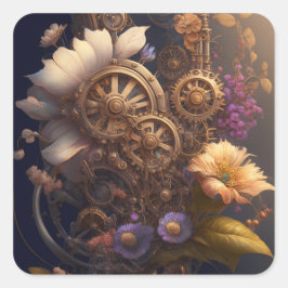 Kupfer Steampunk Purple Blumen Einzigartige Hochze Quadratischer Aufkleber