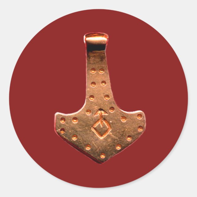 Kupfer Thor Hammer rot große runde Aufkleber (Vorderseite)