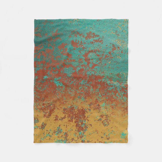 Kupfer Türkis Blau Orangenbraun Textur Fleecedecke (Vorderseite)